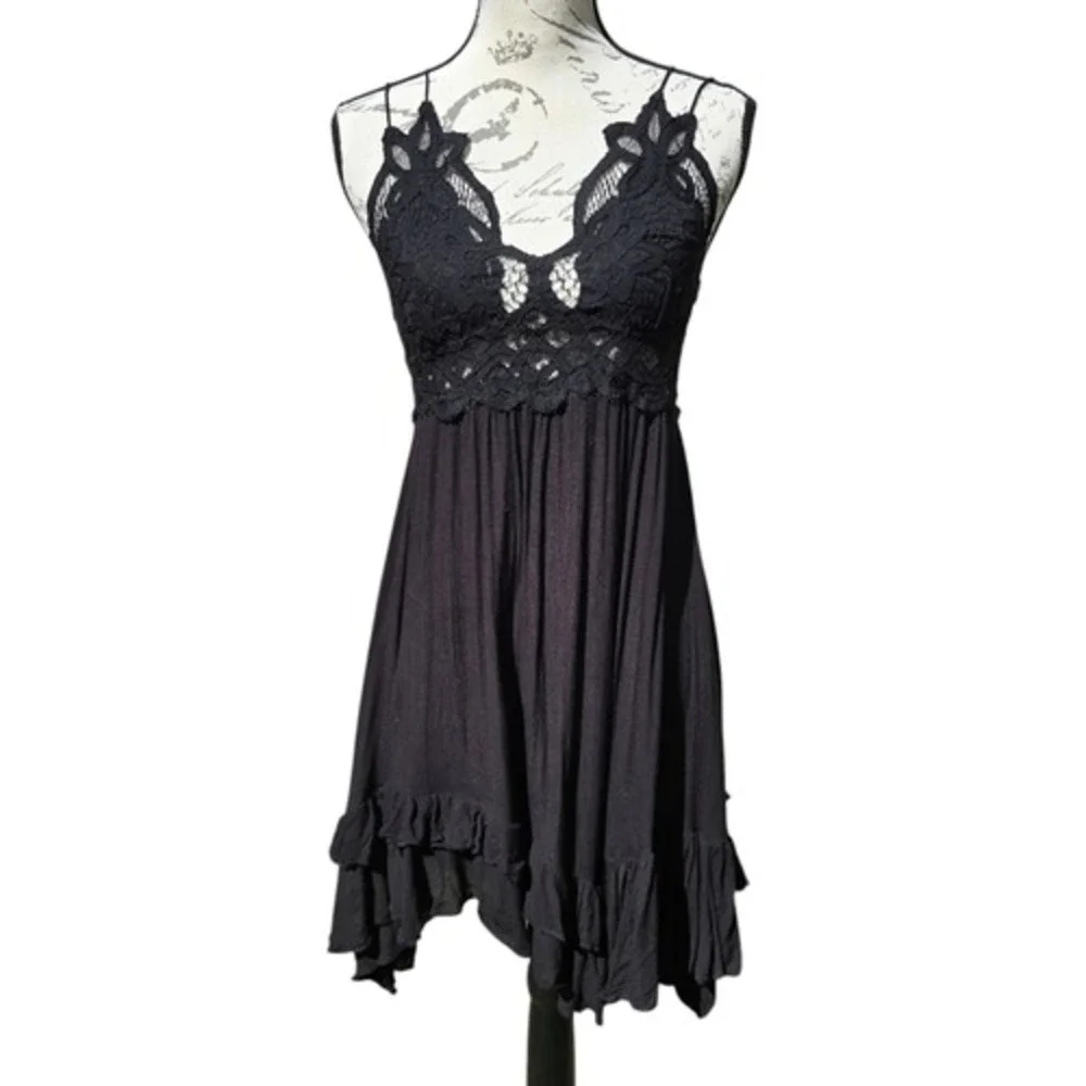 Free People -1211 Women's One Adella Slip Lace Dress in‎ Black Size Small - Picture 3 of 13